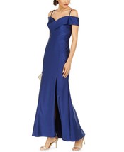 Nightway Off-The-Shoulder Sateen Slit Gown Twilight Size 6 $119 - $56.09