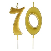 Gold 70Th Birthday Candles For Cake, Number 70 Glitter Candle Party Anniversary  - £9.82 GBP