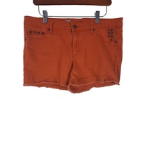 Mossimo Denim Shorts 12 Womens Orange Studded High Rise Raw Hem Pockets - £15.48 GBP