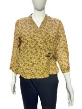 Doen Women&#39;s Isle Golden Mesa Floral Printed Embroidered Wrap Blouse Tunic Top S - £120.23 GBP