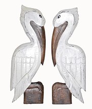 Huge Set of 2 Hand Carved White Wood Pelicans Wall Art Hang on Wood Pili... - $39.54