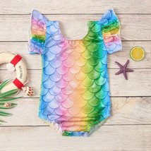 NEW Mermaid Girls Rainbow Ruffle Swimsuit Size 2T - £8.59 GBP