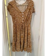 Kailey Floral V Neck Flutter Sleeve Midi Dress in Mustard Seed Size M - $24.74