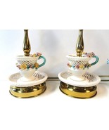 Vintage Pair Bedroom Lamps...Delicate Cups Covered w/Individual Roses..Georgeous - $78.50
