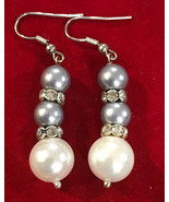 Graduated Silver Tone Metal Faux Pearl Bead Dangle  Earrings Vintage - £11.80 GBP