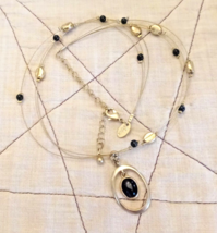 Lia Sophia Black Tigers Eye Pendant Beaded Station Necklace Metaphysical Jewelry - £23.68 GBP