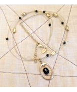 Lia Sophia Black Tigers Eye Pendant Beaded Station Necklace Metaphysical... - $40.85 CAD