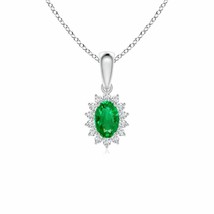 Authenticity Guarantee 
Oval Emerald Pendant with Floral Diamond Halo in 14K ... - £664.25 GBP