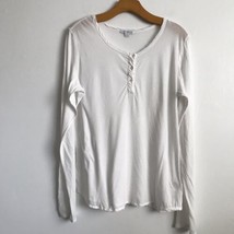 James Perse T-Shirt L White Henley Long Sleeve Cotton Casual Pullover Bu... - $34.20