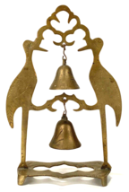 Vintage Brass Standing Double Bell Tower with Twin Birds - 7.5&quot; Tall - £14.94 GBP