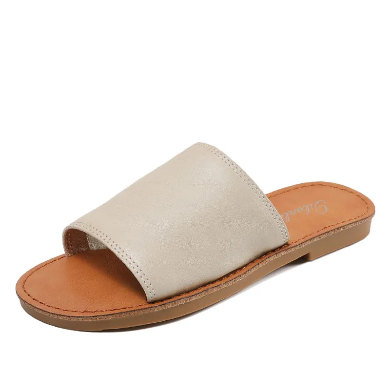 Concise Women Summer Slippers Comfort Open Toe Soft Slip-On Open Toe Genuine Lea - £44.53 GBP