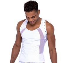 Vinyl Mesh Tank Top Rainbow Studs Racerback Sheer Fishnet Pride White 6334 - £27.17 GBP