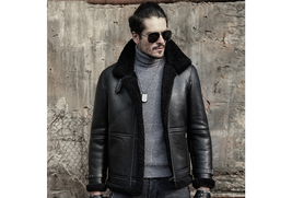 Men&#39;s B3 Bomber jacket real black fur sheepskin Pilot Flight leather jacket 24 - £237.40 GBP