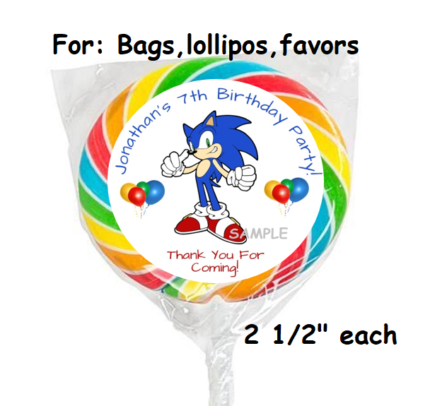 12 Personalized Sonic The Hedgehog Birthday Party Stickers round favors labels