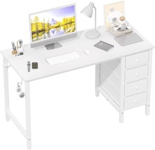 The 47-Inch Lufeiya White Computer Desk With Drawers Is A Simple, Modern, Cute - £93.13 GBP