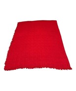 Vintage Woven Red Wool Weaved Throw Blanket Edge Fringe 62”x84” Couch So... - $30.38