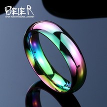 Beier 316L Stainless Steel ring  top quality Rainbow Ring hot sale Man/Women fas - £7.13 GBP