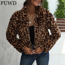PUWD Fashion Women  Print Plush Short Jacket  2021 Autumn Winter Retro Zipper Ja - £162.71 GBP