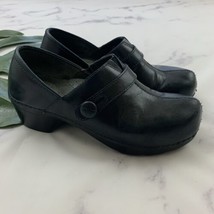 Dansko Womens Clogs Size 37 Black Leather Comfort Button Trim Chunky  - $37.61