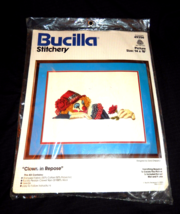 Vintage 1980&#39;s Bucilla Crewel Stitchery Kit &quot;Clown In Repose&quot; #49256 - £11.82 GBP