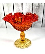 Fenton Fine Cut &amp; Block Amberina Ruffled Pedestal Compote Bowl Vintage G... - $31.68