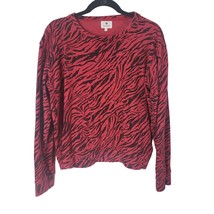 Sundry Pullover Sweatshirt 1 Womens Red Black Animal Print Long Sleeve Crew Neck - £17.13 GBP