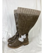 Torrid Brown Faux Leather Sweater Trimmed Mid Calf Boots Women&#39;s Size 8W... - $77.94 CAD
