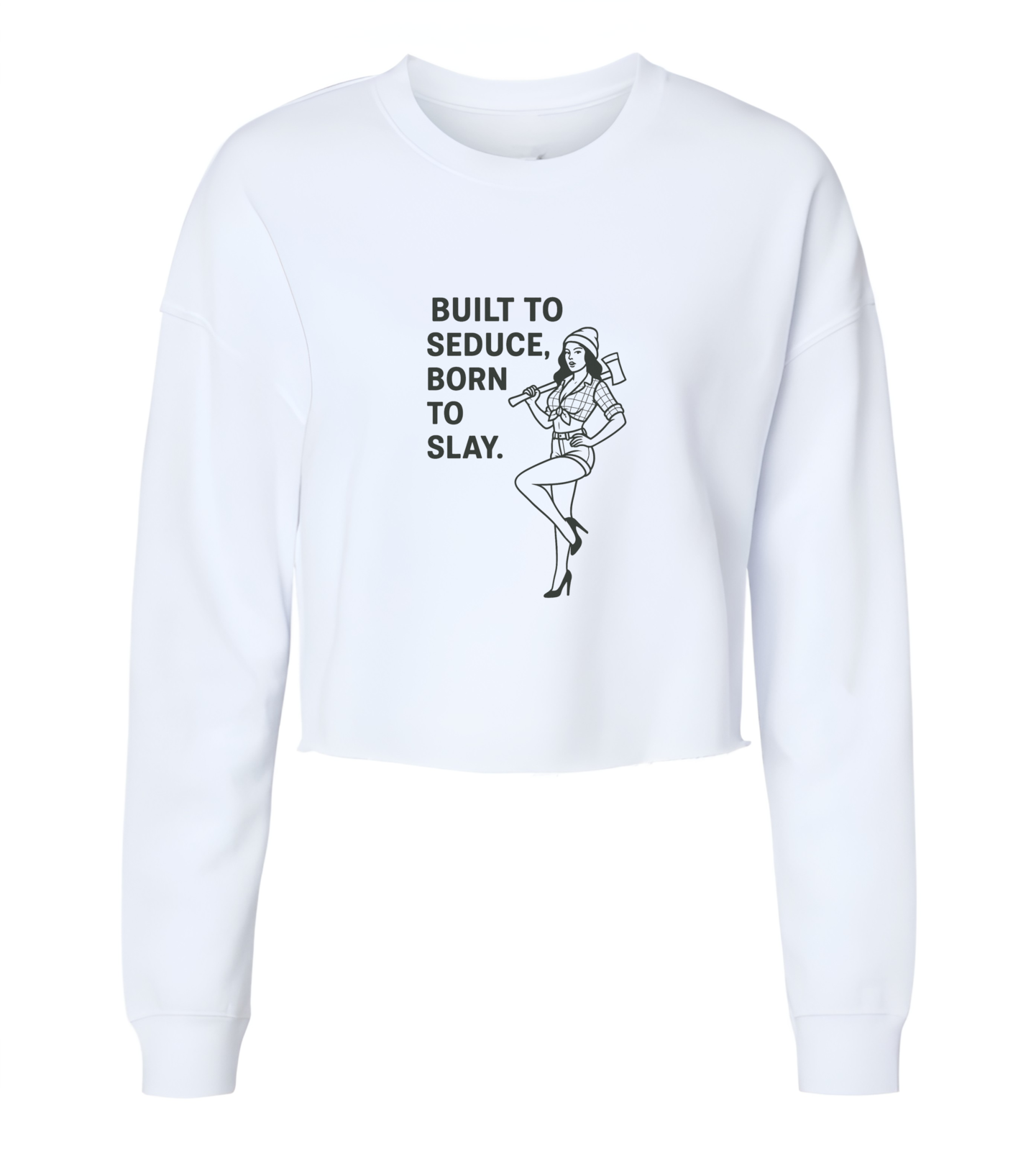 Built To Seduce, Born To Slay Womens Cropped Crewneck Sweater - $29.99