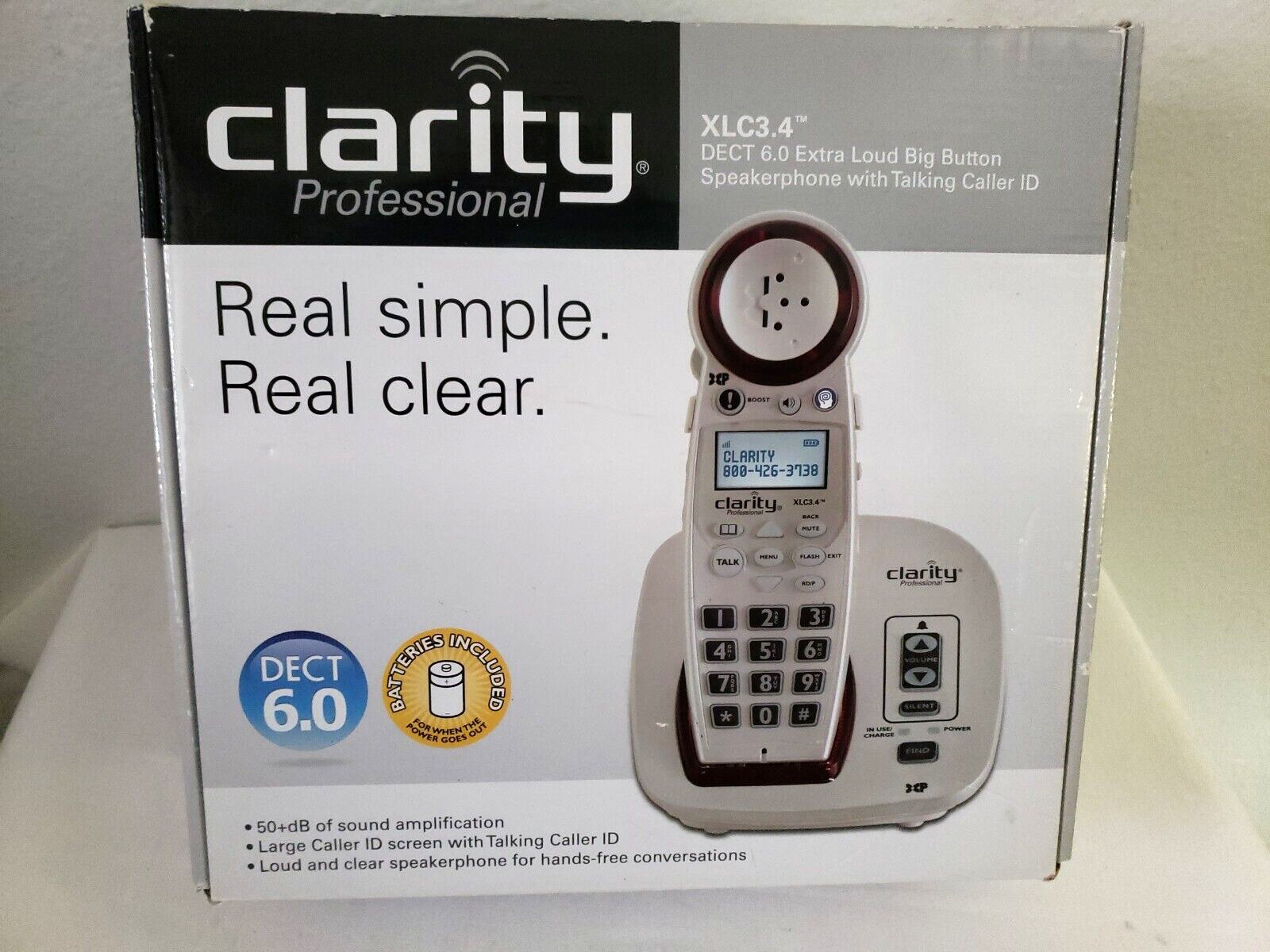 Clarity Professional XLC3.4 Amplified Cordless Phone Caller ID Hearing Impaired - £38.68 GBP