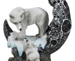 Winter Snow White Wolf Mother With Pup By Snowy Crater Crescent Moon Fig... - £14.41 GBP