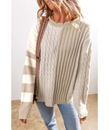 Cable Knit Color Block Crew Neck Sweater - $673.78 MXN