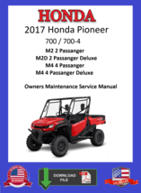 2017 Honda Pioneer 700 / 700-4 SXS Owners Service Manual - £10.19 GBP