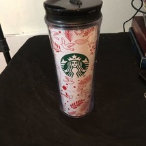 Starbucks Christmas Holiday Red White Deer Doves Acrylic Travel Tumbler 16oz - £7.77 GBP