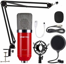 PC Microphone Kit with 3.5mm XLR Pop Filter Scissor Arm Stand Shock Mount Red - £82.28 GBP