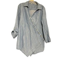 Soft Surroundings Washed Wrap Denim Tencel Asymmetrical Tunic Top Shirt ... - $27.60