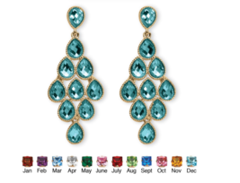 Simulated Birthstone Pear Chandelier Earrings December Blue Topaz Gold Tone - $79.99