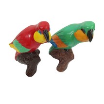 Parrot Figurine Green Red Hand Painted 11&quot; Ceramic Rianna Lot of 2 - £25.23 GBP