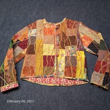 Quilted Tapestry Button Up Coat Women Medium Fall Autumn Colors 3D Texured - $17.05
