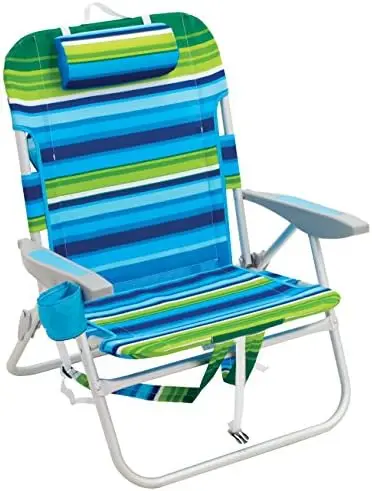 H big boy folding 13 inch high seat backpack beach or camping chair aluminum green blue thumb200