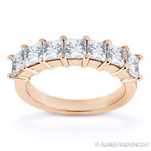 Forever Brilliant Square Cut Moissanite 14k Rose Gold 7-Stone Ring Wedding Band - £521.71 GBP+