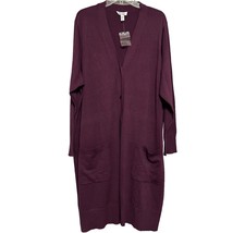 Denim &amp; Company Womens Maroon 3XL Knit Long Cardigan Button Up Long Sleeve - £19.84 GBP