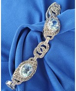 DESIGNER SIGNED 925 Sterling Silver BLUE TOPAZ Pave Marcasite Bracelet C... - €229,12 EUR