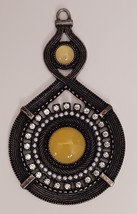 Signed Lia Sophia Yellow Stone Medallion Pendant 3.25&quot; VTG - $168.38 MXN
