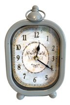 Aada Table Clock Vintage Self Standing Metal Grey 10&quot; X 6&quot; 3&quot; inches Battery Op - £18.28 GBP