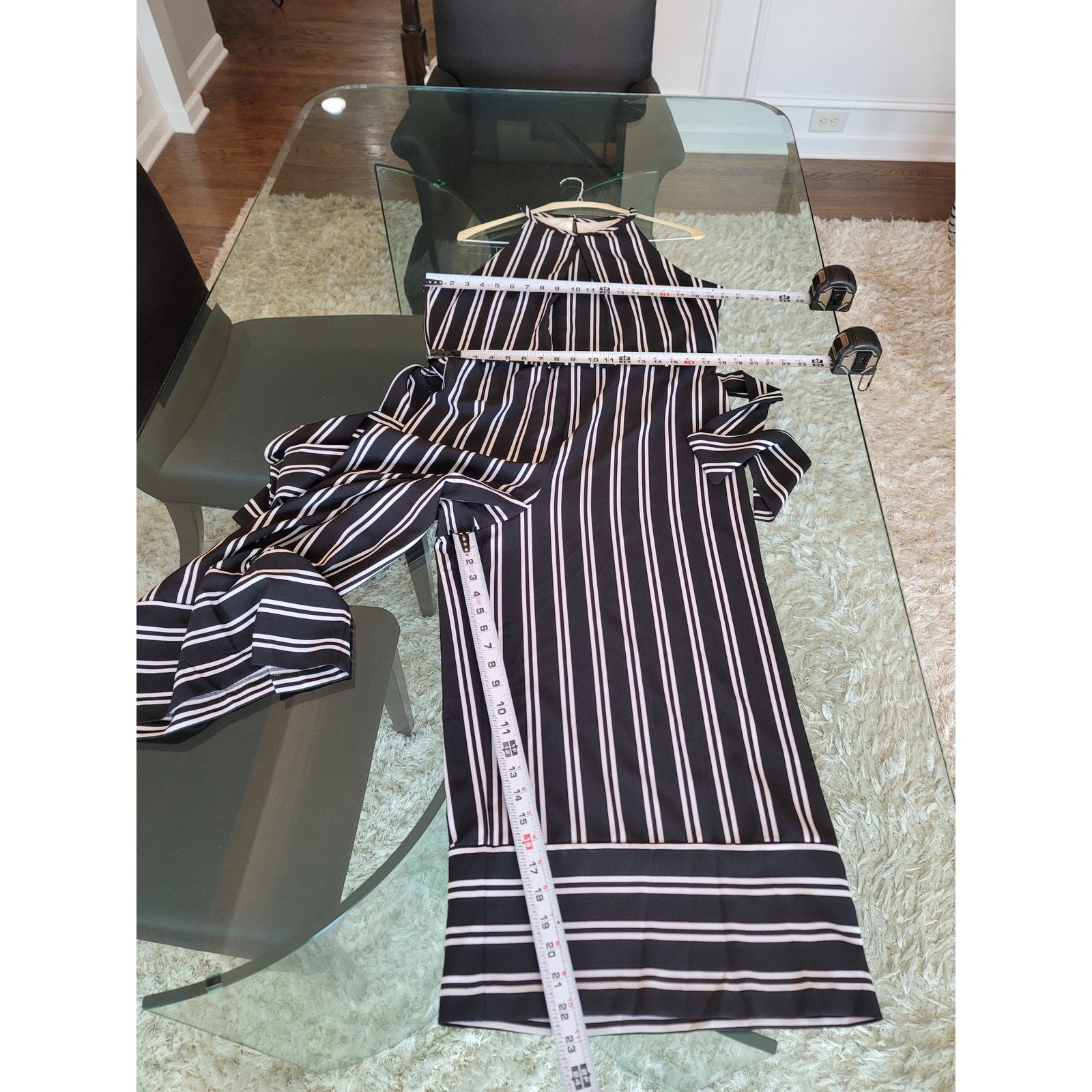 Emma Michele Romper Women Size 16 Black White Striped Belted Midi Sleeveless Item image 12