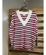 Brooks Brothers Red Fleece V Neck Striped Sweater Size S BBL JD - $183.05 MXN