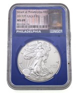 2017-(P) S $1 Plateado American Eagle Graduado Por NGC Como MS-69 Azul S... - €74,84 EUR