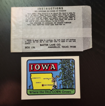 BAXTER LANE CO Iowa Where Tall Corn Grows VTG Travel Luggage Water Decal... - $29.66