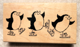 Merry Penguins Skating Rubber Stamp, Christmas, Great Impressions F277 - VTG NEW - £6.33 GBP