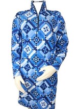 Lands End Fleece Dress Sz M 10 12 Blue Quilt Print Long Sleeve 1/4 Zip P... - $23.52